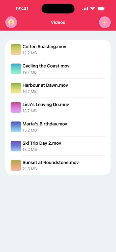 The video library, showing imported clips