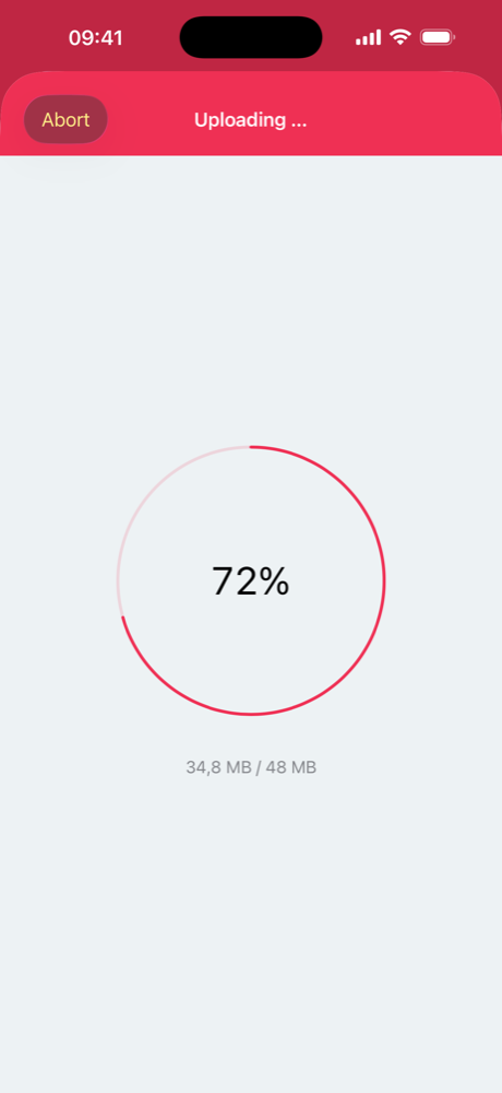 An upload in progress with a progress bar