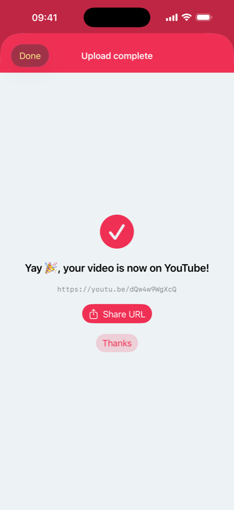 A finished upload with a shareable link